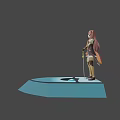 Game and Movie Character Standing on Blue Platform With Central Glowing Blue Sphere