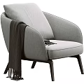 Modern Single Sofa Light Gray Fabric with Curved Armrests Dark Wooden Legs and Tassel Blanket