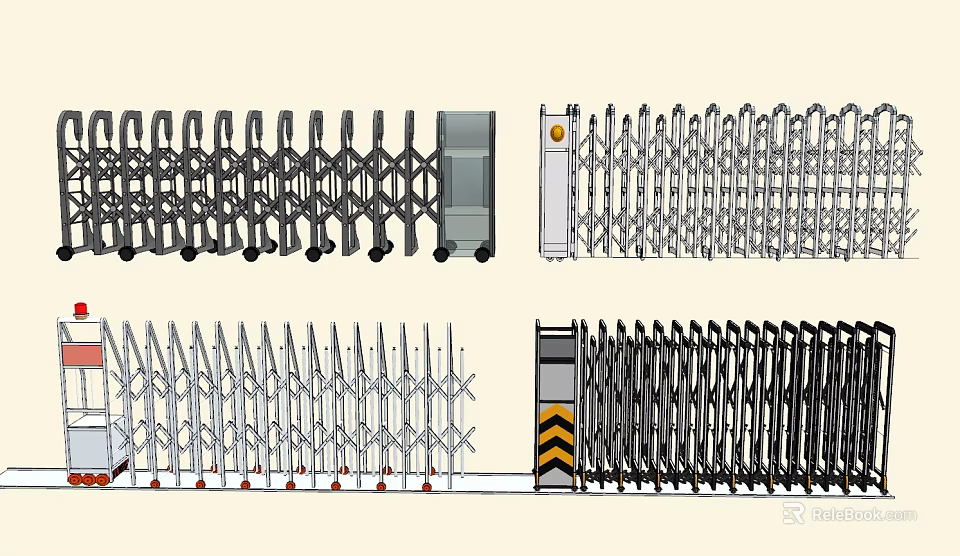 Various Retractable Metal Gates with Spiked Tops and Security Design Features 3d model 