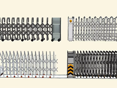 Various Retractable Metal Gates with Spiked Tops and Security Design Features 3d model