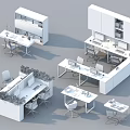 Modern Office Desk Furniture Setup With Ergonomic Chairs Computers Green Plants And Storage Cabinets