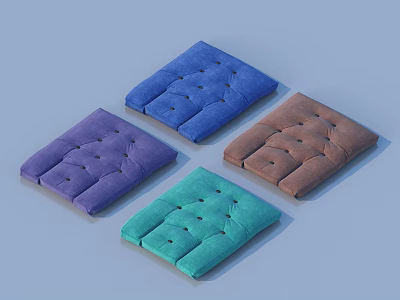 Four Different Colored Soft Fabric Seat Cushions With Button Design For Home 3d model