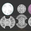 Various Decorative Shields With Intricate Patterns Metal Frames And Gemstone Accents 3d model