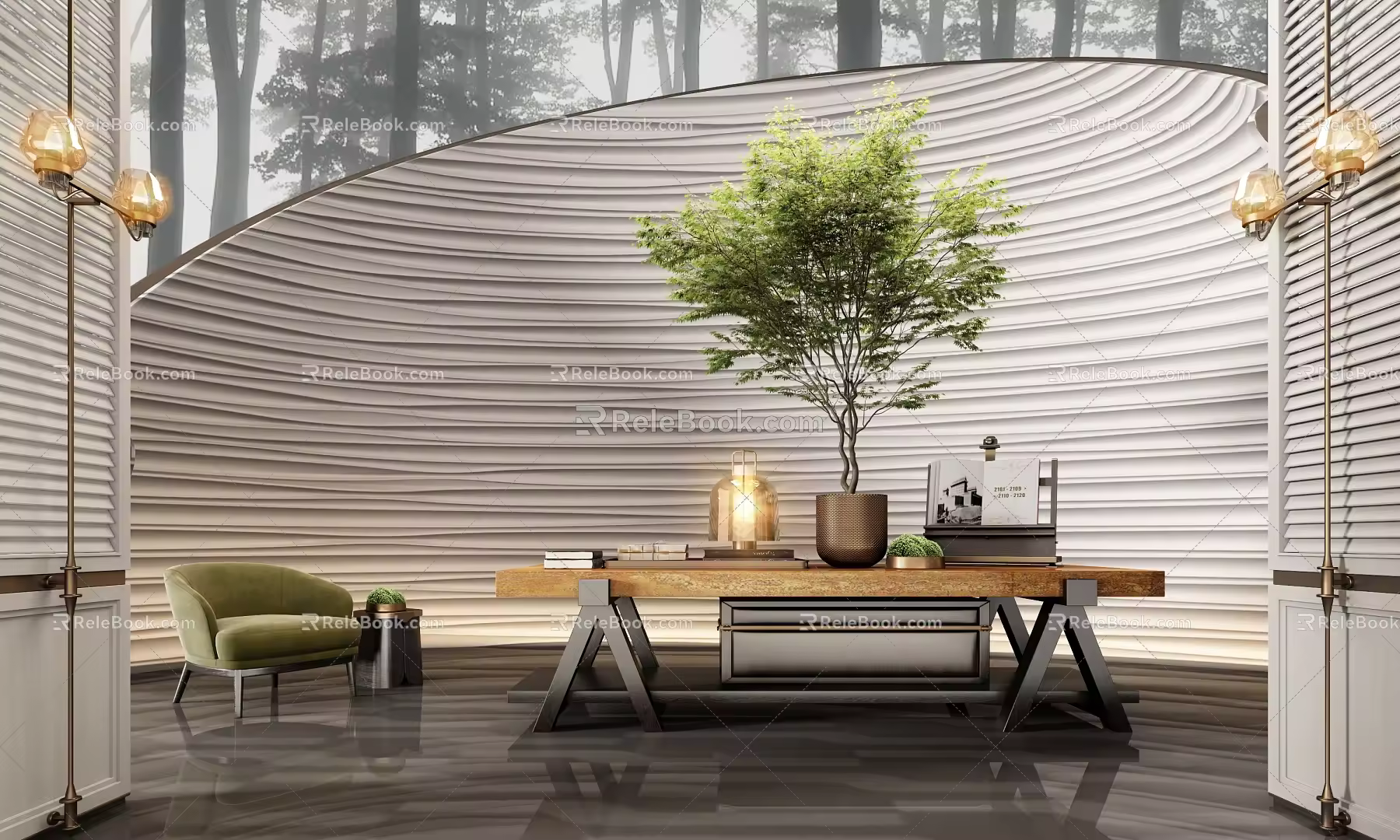 Modern CCD Hotel End View Table Ornaments Floriculture Combination Green Plant Table Lamp Table Moss Tree 3d model