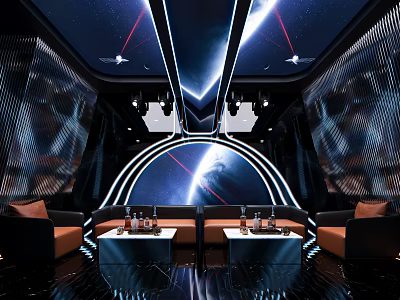 Futuristic KTV Room Interior With Sofas Tables And Neon Lighting 3d model