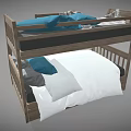 Wooden Bunk Bed Design With Blue Pillows Plaid Blanket Storage Drawers And Ladder