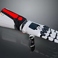 White Robotic Arm With Red Accent Black Joints And Mechanical Fingers