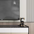 Modern TV Stand With White Black Design Gold Accents And Decorative Items