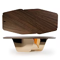 Modern Coffee Table Featuring Walnut Wooden Tabletop And Metallic Gold Base Design