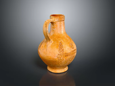 Hand Carved Terracotta Vase Sculpture With Handle And Intricate Classic Patterns Design 3d model