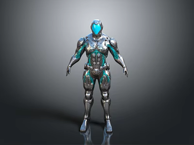 Futuristic Sci Fi Humanoid Robot With Silver Blue Glowing Armor Design 3d model