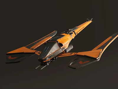 Orange Detailed Futuristic Spaceship With Sleek Design And Extended Wings 3d model