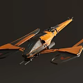 Orange Detailed Futuristic Spaceship With Sleek Design And Extended Wings