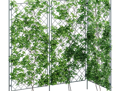 Lush Green Vines Covering Metal Grid Trellis for Garden Screening 3d model