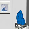 Blue Abstract Seated Human Sculpture On Black And White Patterned Base 3d model