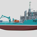Turquoise And Brown Rescue Ship With Crane And Orange Lifebuoy On Deck