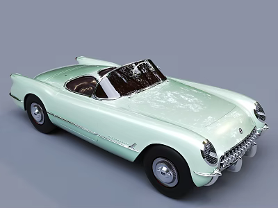Vintage Light Green Convertible Sports Car With Sleek Body Chrome Details And Classic Wheels 3d model