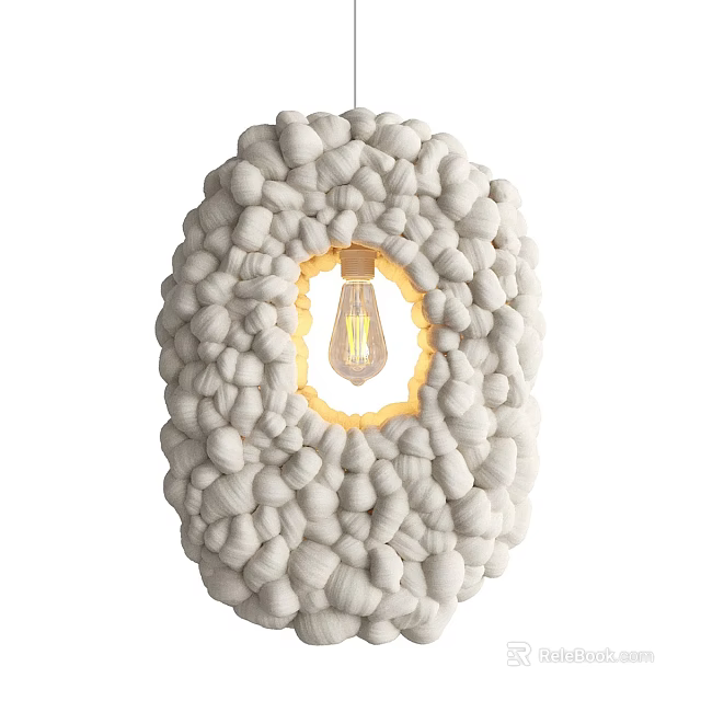 White Cloud Shaped Textured Chandelier With Warm Illuminated Light Bulb 3d model 