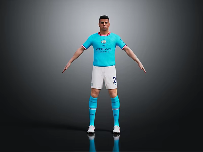 Football Player Wearing Blue Jersey White Shorts Number 2 Standing With Arms Outstretched Dark Background 3d model