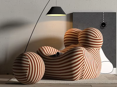Comfortable Striped Brown And White Bean Bag Chair For Indoor Relaxing Seating With Soft Fabric 3d model