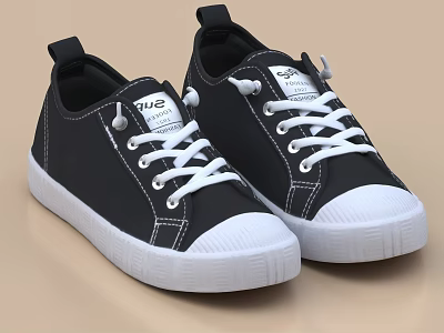 Black Canvas Shoes With White Laces White Soles And JUS Logo 3d model