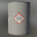 Industrial Equipment Featuring Two Acid Drums With Danger Labels On Wooden Pallet