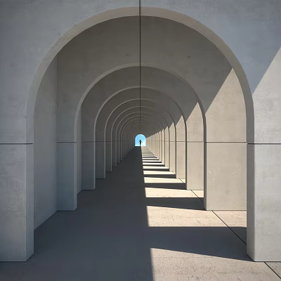 Modern aisle building exterior wall decoration arch arc door corridor 3d model