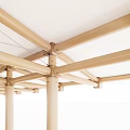 Wooden Building Frame Structure With Open Roof Truss And Support Columns