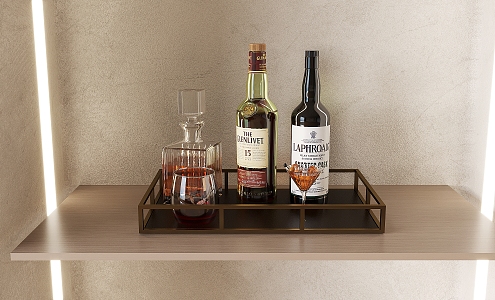 Antique Tray Wine Bottle Wine Set Decanter Rectangular Tea Tray Storage Decorative Tray 3d model