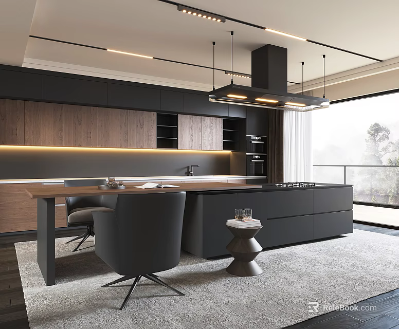 Modern Office Interior Design With Open Workstations Ergonomic Chairs And Large Windows 3d model 