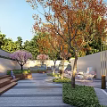 Modern Scenic Feature Wall Design With Lush Greenery Seating And Paved Pathways