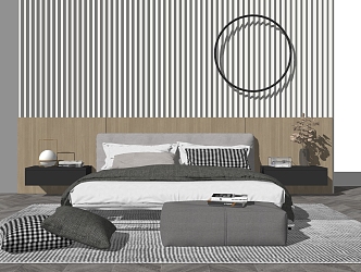 Modern background double bed simple bedding combination 3d model