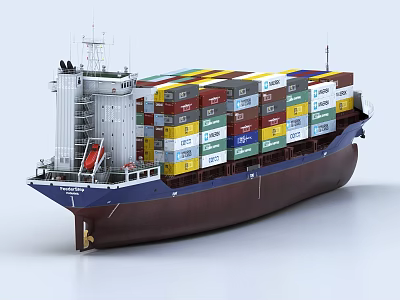 Large Cargo Container Ship Loaded With Colorful Containers Stacked On Deck 3d model