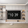 Modern White TV Stand with Glass Door Storage and TV in Living Room Interior