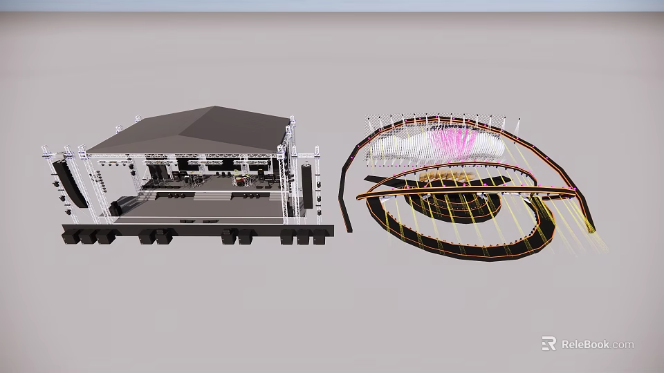 Architectural Structures Featuring Stage Canopy And Curved Decorative Design Elements 3d model 