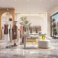 Modern Clothing Store Interior Design With Mannequins Hanging Clothes And Green Plants