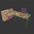 Rustic Wooden Folding Table With Vintage Trunk And Wooden Planks
