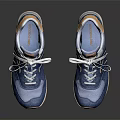 Blue And White Casual Sneakers With Brown Soles And White Lace Up Design