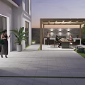 Courtyard Garden Design With Fire Pit Outdoor Sofa Pergola And Lush Greenery