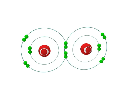 Atomic Structure Model With Two Atoms Red Nuclei And Green Electrons 3d model