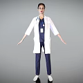 Professional Woman Doctor In White Coat With Stethoscope And ID Badge Standing