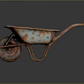 Rusty Metal Wheelbarrow With Single Wheel Sturdy Handles And Durable Tray For Gardening