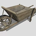 Vintage Rustic Wooden Wheelbarrow With Sturdy Structure And Large Wooden Wheel Design