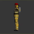 Firefighter In Yellow Firefighting Uniform With Red Helmet And Protective Gear