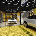 BMW i8 White Sports Car Displayed In 4S Store Showroom With Wheels And Auto Supplies