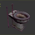 Old Rusted Squat Toilet With Side Metal Rods Covered In Moss And Stains