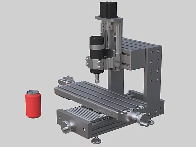 Industrial CNC Milling Machine With Metal Worktable Precision Spindle And Red Tool Part 3d model