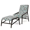 Modern Accent Chair with Ottoman Featuring Geometric Pattern and Dark Metal Frame