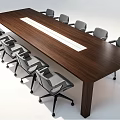 Modern Walnut Conference Table With Central White Stripe And Gray Office Chairs