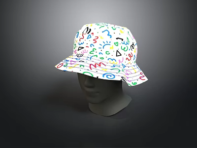 Colorful Casual Hat With Mixed Symbol Patterns For Daily Wear 3d model